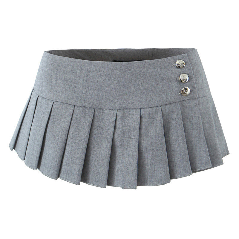Vintage Low-Waist Pleated A-Line Skirt