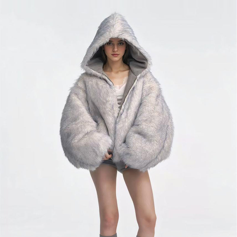 Vintage Gray Fur-Trim Cotton Jacket