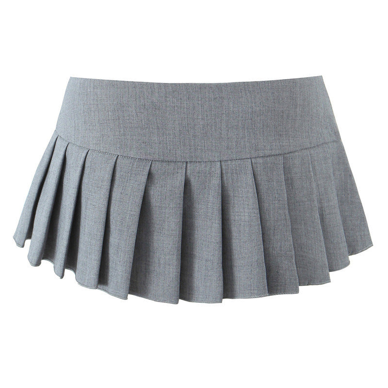 Vintage Low-Waist Pleated A-Line Skirt