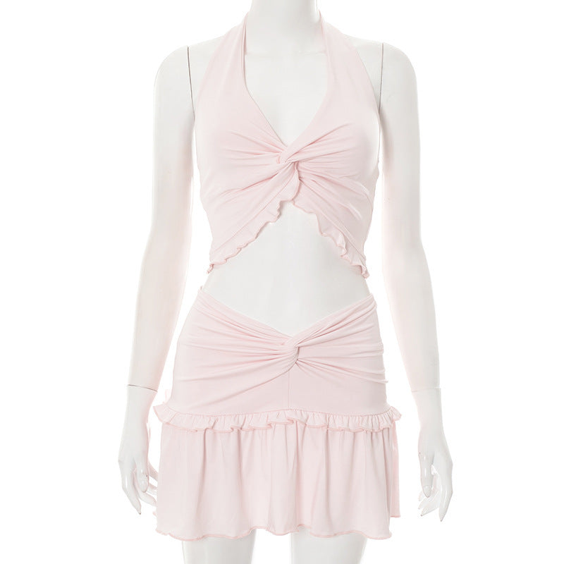 Women's V-Neck Pleated Set