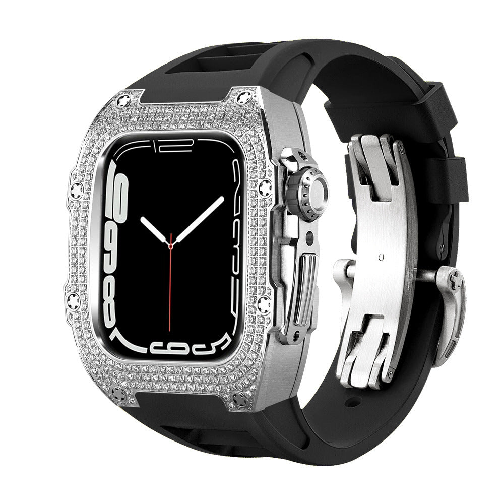 Velasca Diamond Case Watch Strap - ALIZAVelasca Diamond Case Watch StrapVelasca Diamond Case Watch StrapVelasca Diamond Case Watch StrapmenALIZAALIZAPlatinum Frame with Obsidian BeltVelasca Diamond Case Watch Strap44mm