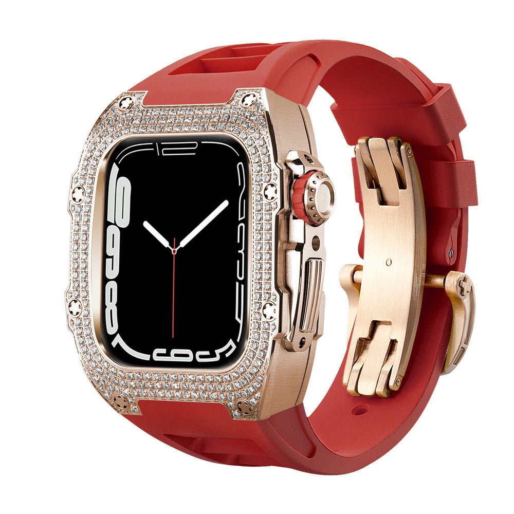 Velasca Diamond Case Watch Strap - ALIZAVelasca Diamond Case Watch StrapVelasca Diamond Case Watch StrapVelasca Diamond Case Watch StrapmenALIZAALIZABlush Gold with Scarlet StrapVelasca Diamond Case Watch Strap44mm